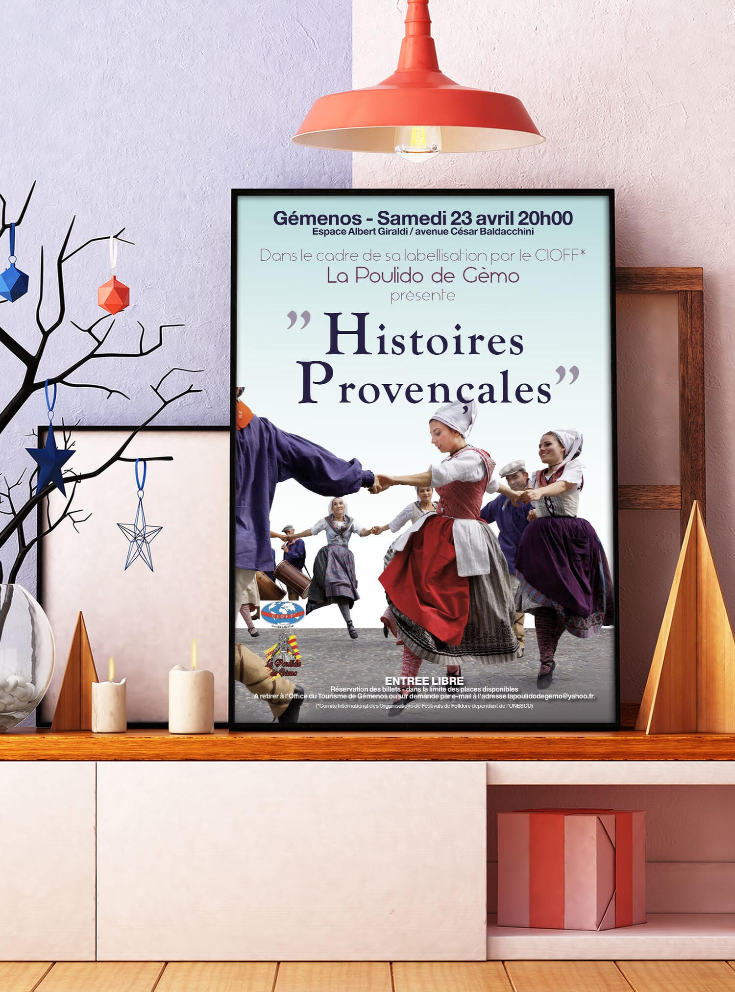 Poster for an event called "La grande parade maritime", written in a paper cut style imitating a sail, sea as the background